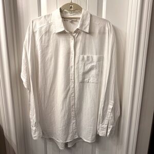 LOFT White Linen Oversized Button-down; Like New; Size S